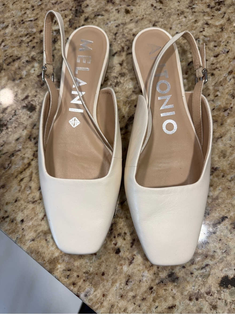 ANTONIO MELANI Cream Square-Toe Slingback Flats